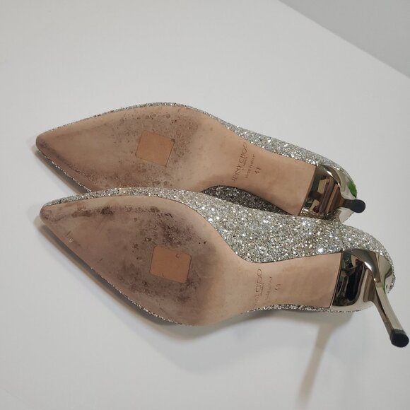 Jimmy Choo Romy Stilletto 85/100mm Champagne Glitter Pointed-Toe Pump - Picture 14 of 16